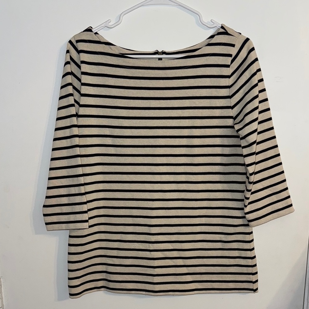 LOFT Cream and Black Striped 3/4 Sleeve Blouse Size Small